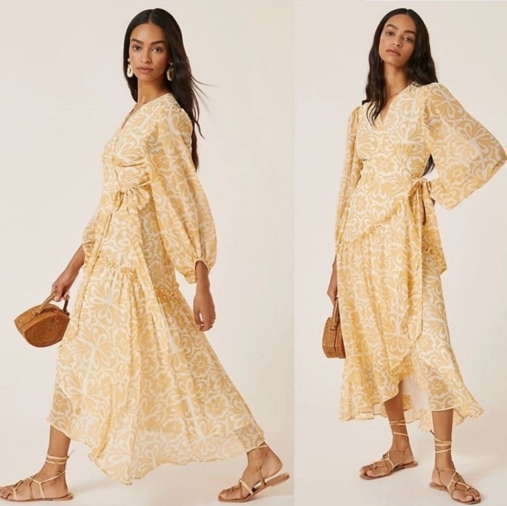 Anthropologie Hutch Women's XS Yellow White Floral Wrap Dress